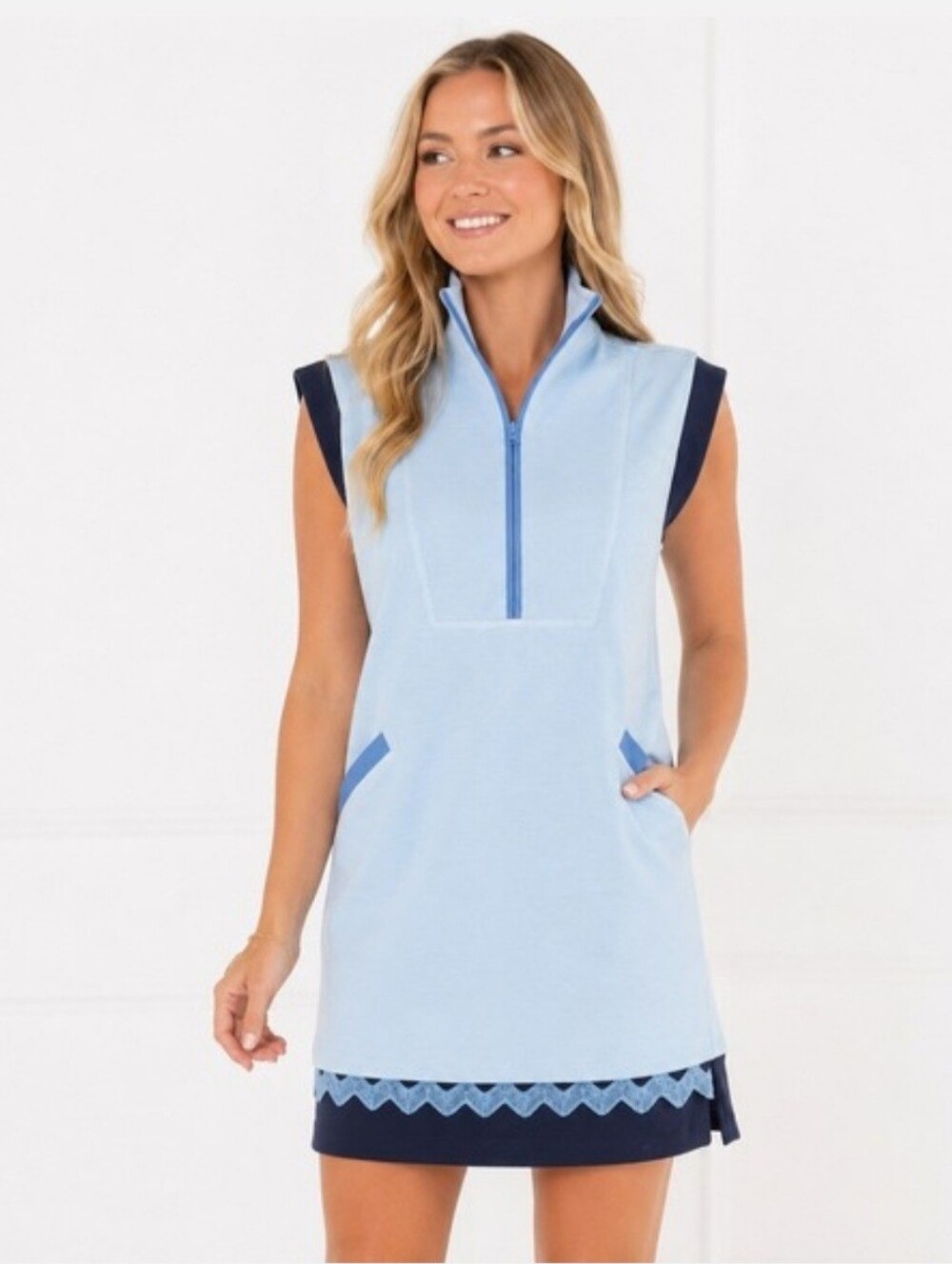 SIMPLY SOUTHERN Womens‎ Drew Dress Blue Sleeveless Half Zip Ribbed Sporty L